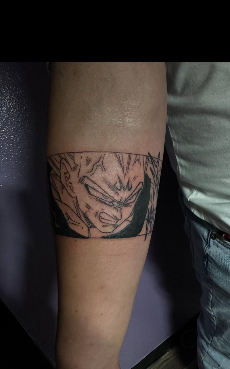 Vegeta manga panel armband tattoo, black and grey